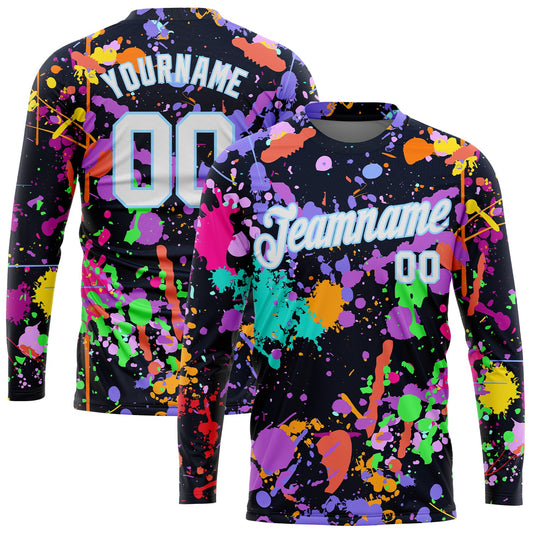 Custom Graffiti Pattern White-Light Blue Splashes 3D Long Sleeve Performance T-Shirt - Main View