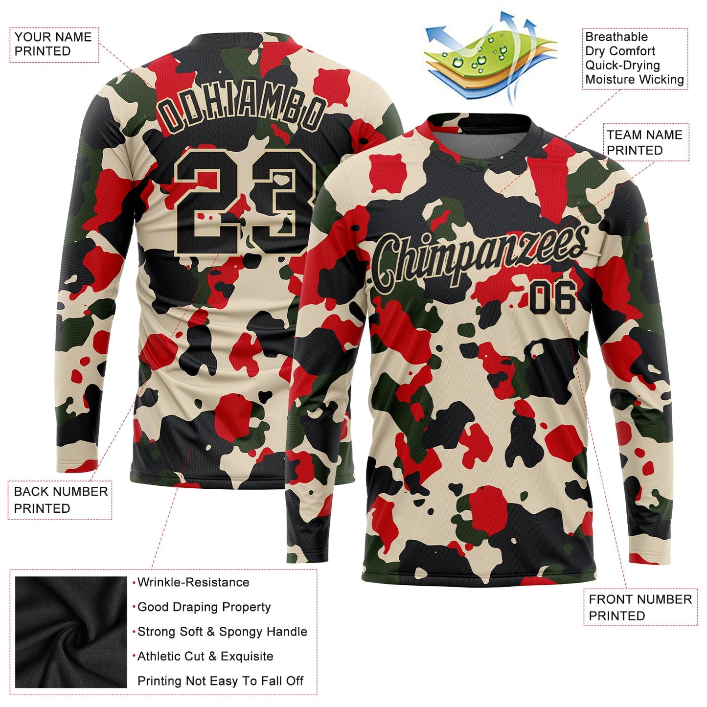 Custom Camo Black-Cream Salute To Service Long Sleeve Performance T-Shirt view 2