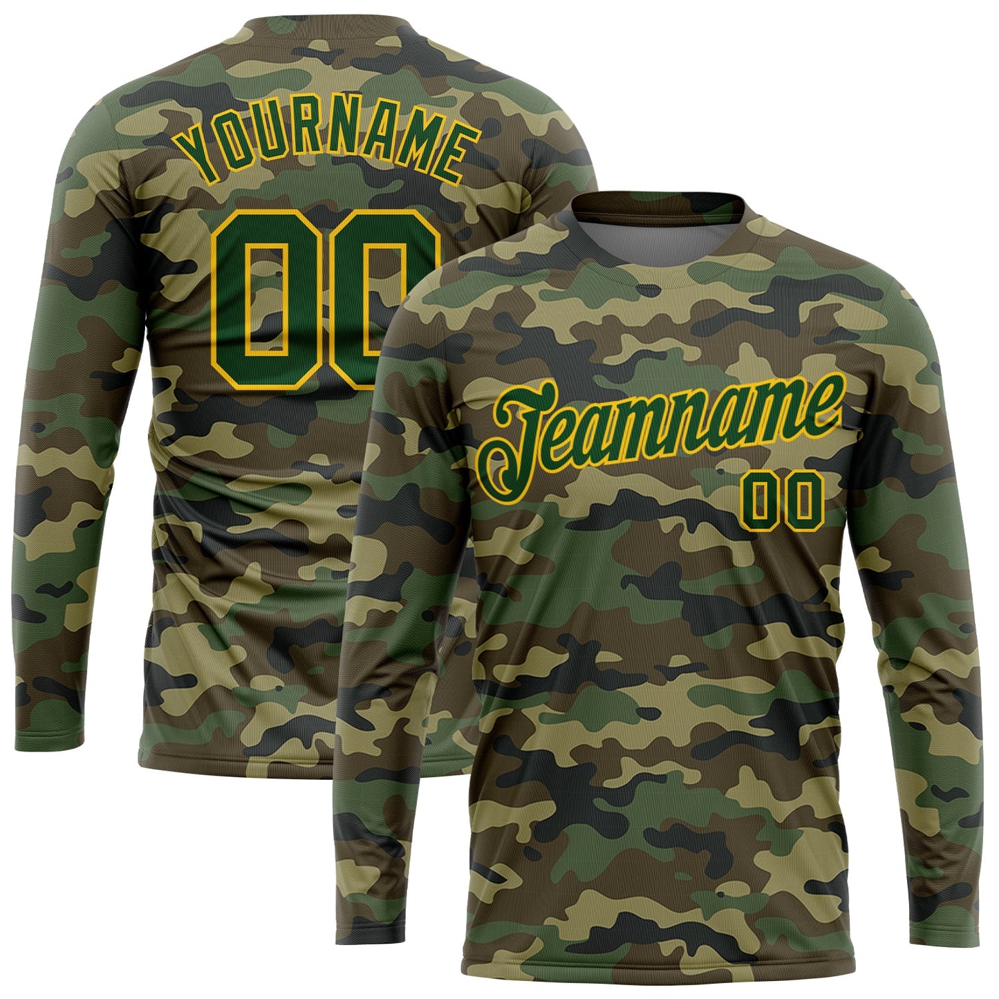 Custom Camo Green-Gold Salute To Service Long Sleeve Performance T-Shirt - Main View