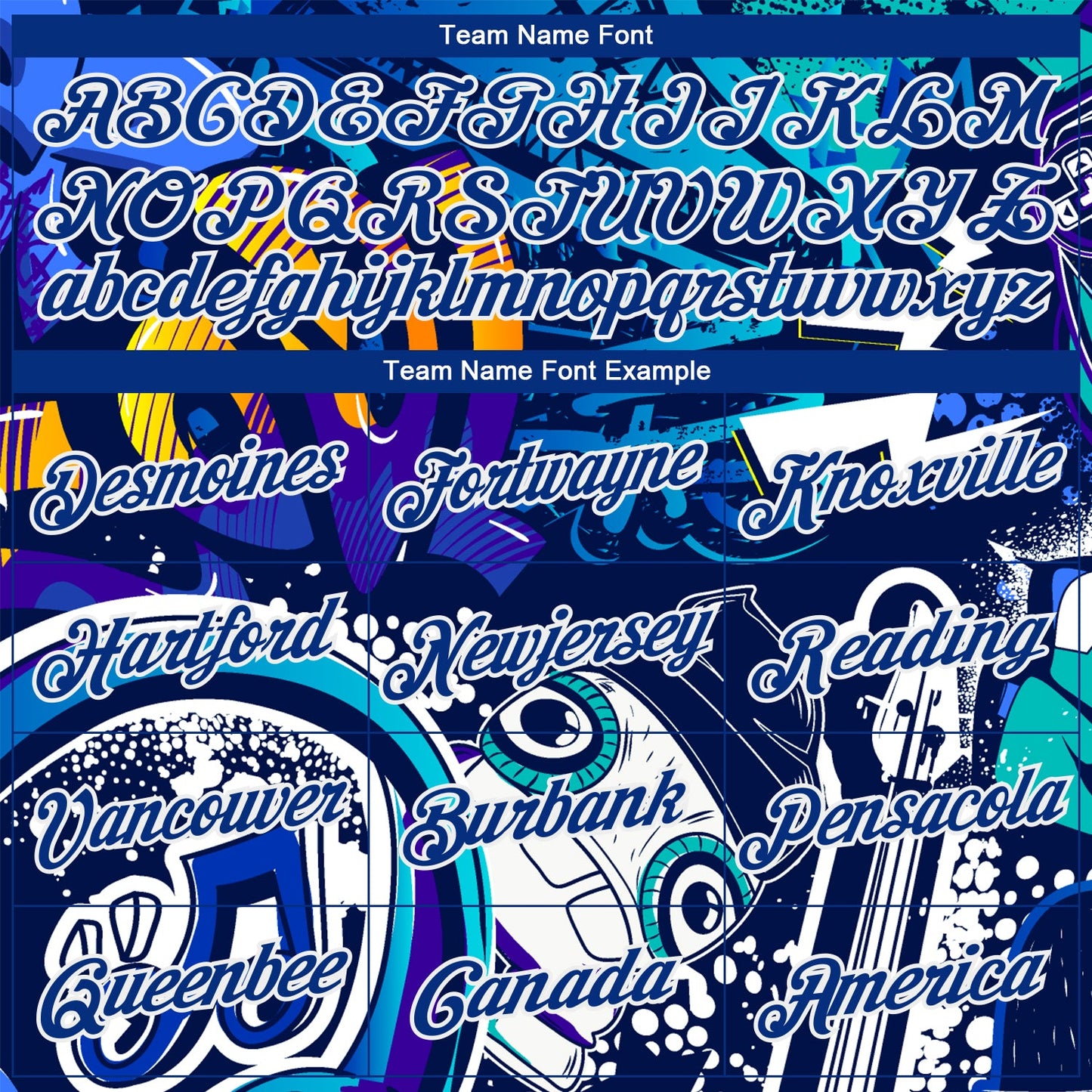 Custom Graffiti Pattern Royal-White Abstract Urban Street Art 3D Long Sleeve Performance T-Shirt view 3
