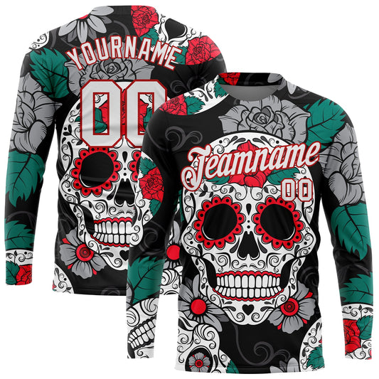Custom Graffiti Pattern White-Red Skull Fashion 3D Long Sleeve Performance T-Shirt - Main View