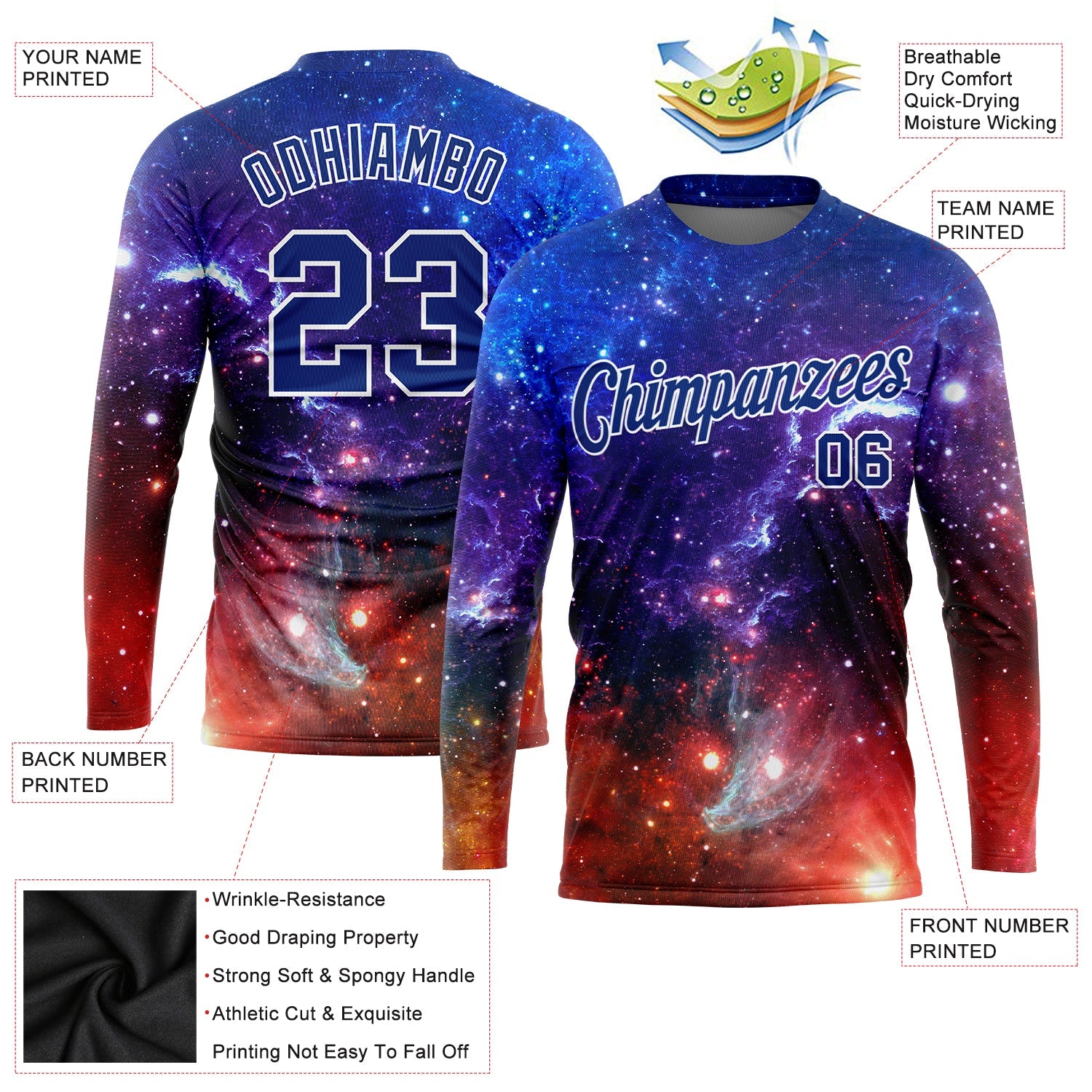 Custom Galactic White-Light Blue 3D Pattern Long Sleeve Performance T-Shirt view 2