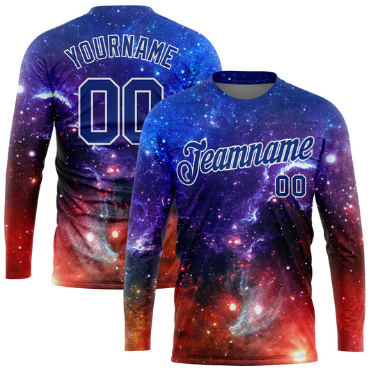 Custom Galactic White-Light Blue 3D Pattern Long Sleeve Performance T-Shirt - Main View