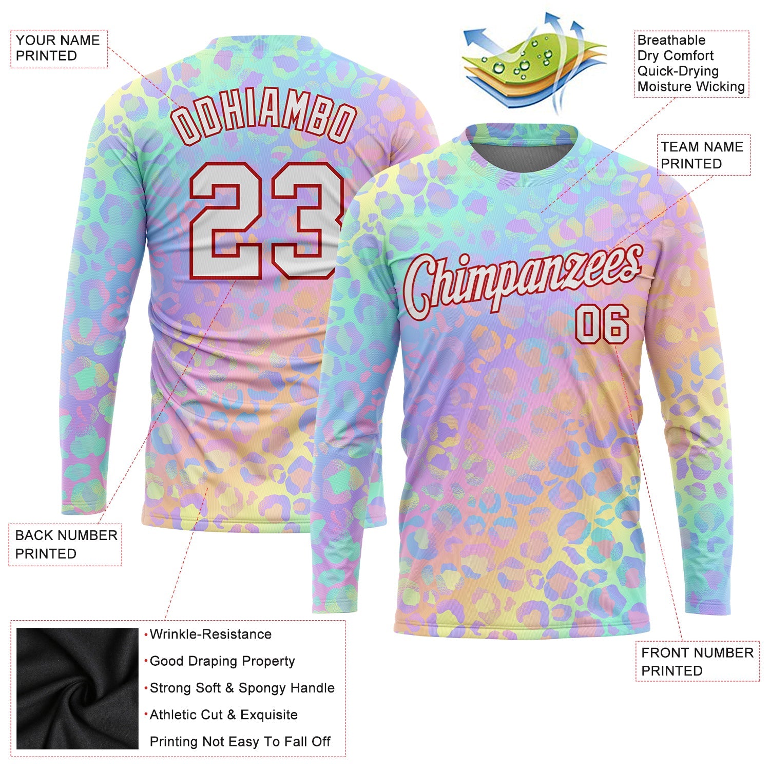 Custom Pink White-Red Leopard 3D Pattern Long Sleeve Performance T-Shirt view 2