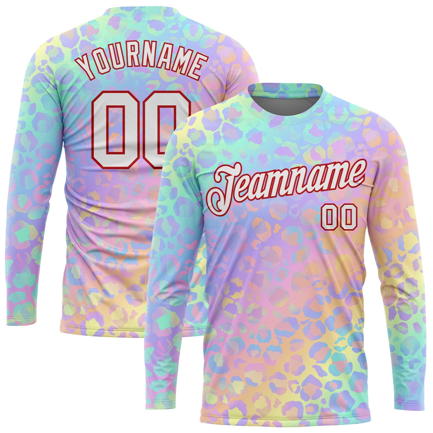 Custom Pink White-Red Leopard 3D Pattern Long Sleeve Performance T-Shirt - Main View