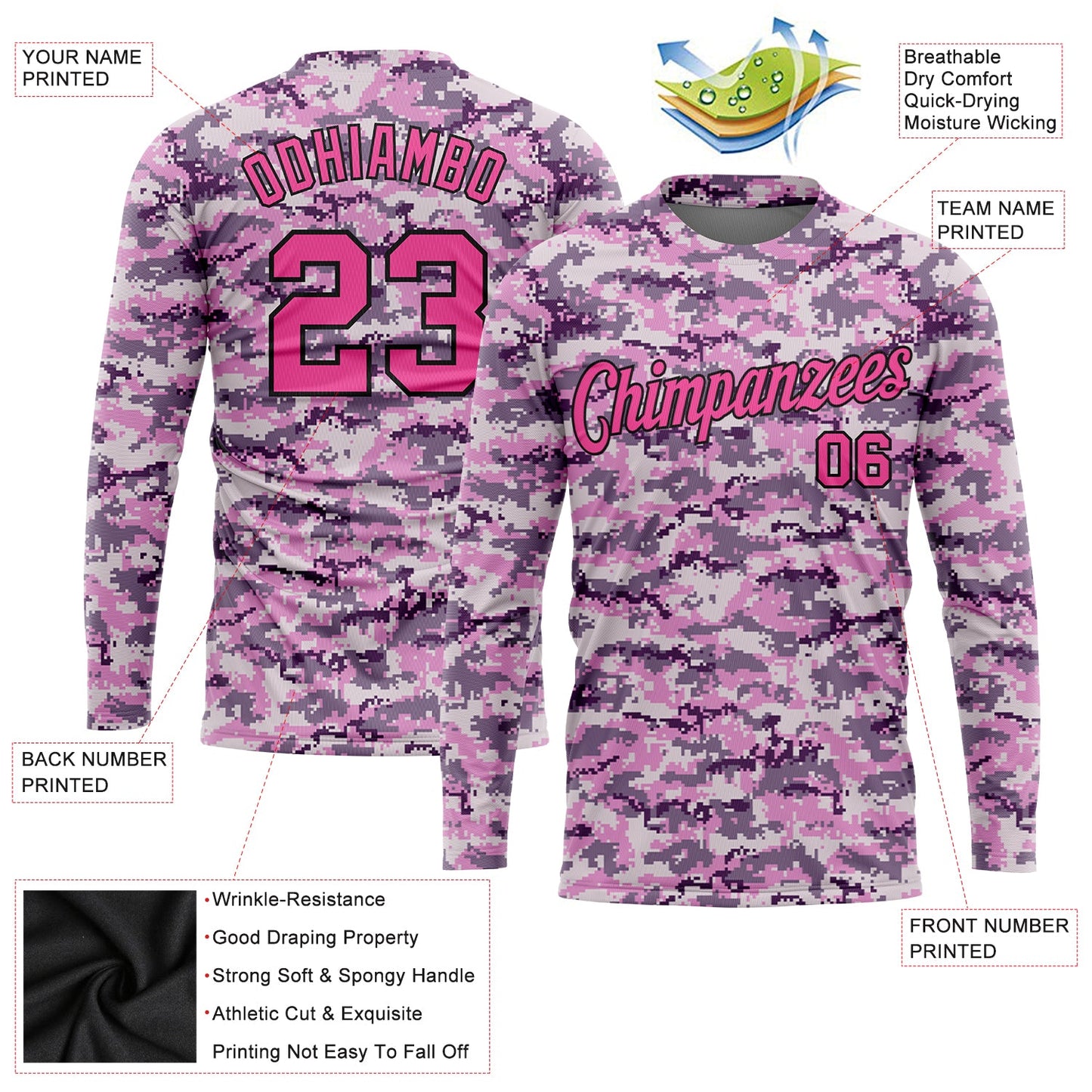 Custom Camo Pink-Black Salute To Service Long Sleeve Performance T-Shirt view 2