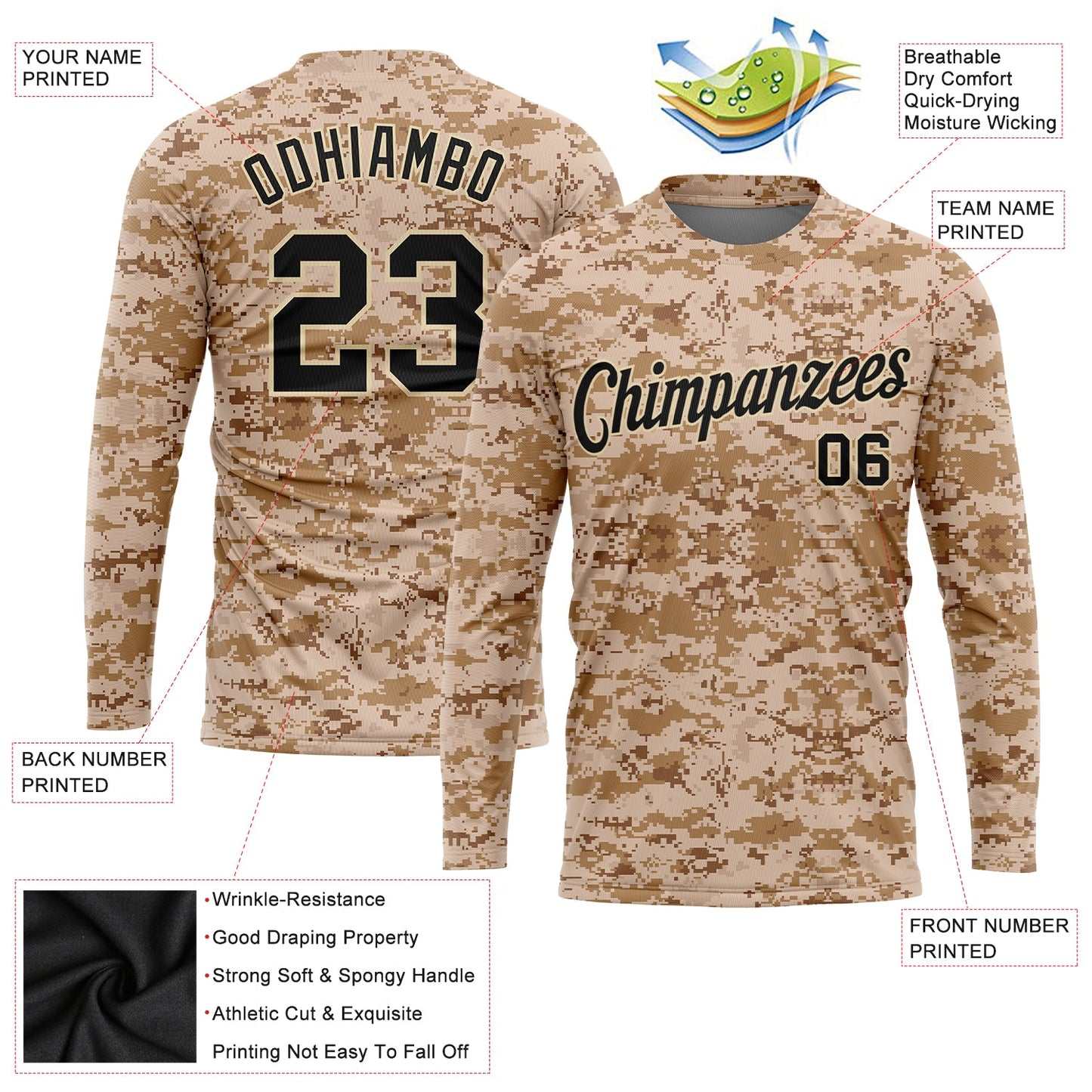 Custom Camo Black-Cream Salute To Service Long Sleeve Performance T-Shirt view 2