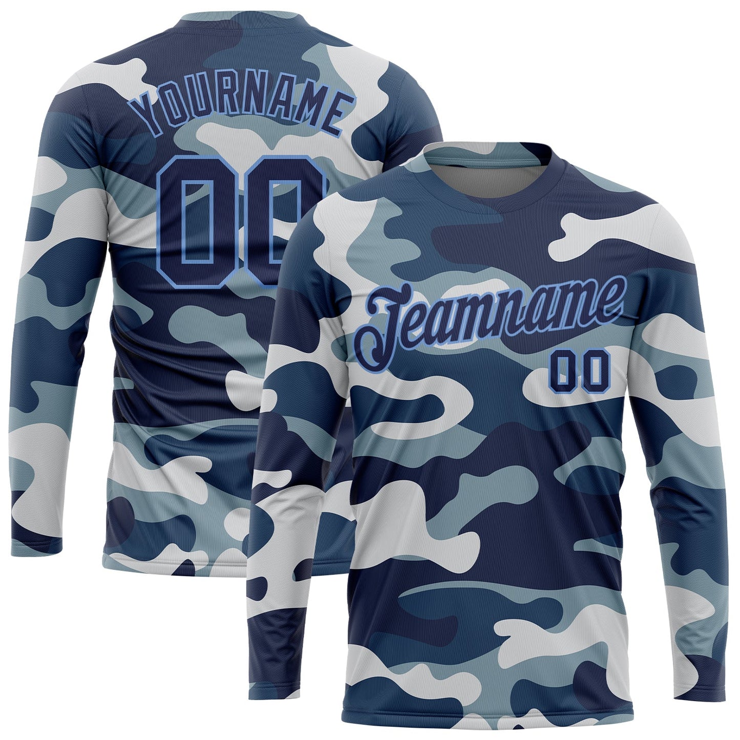 Custom Camo Navy-Light Blue Salute To Service Long Sleeve Performance T-Shirt - Main View