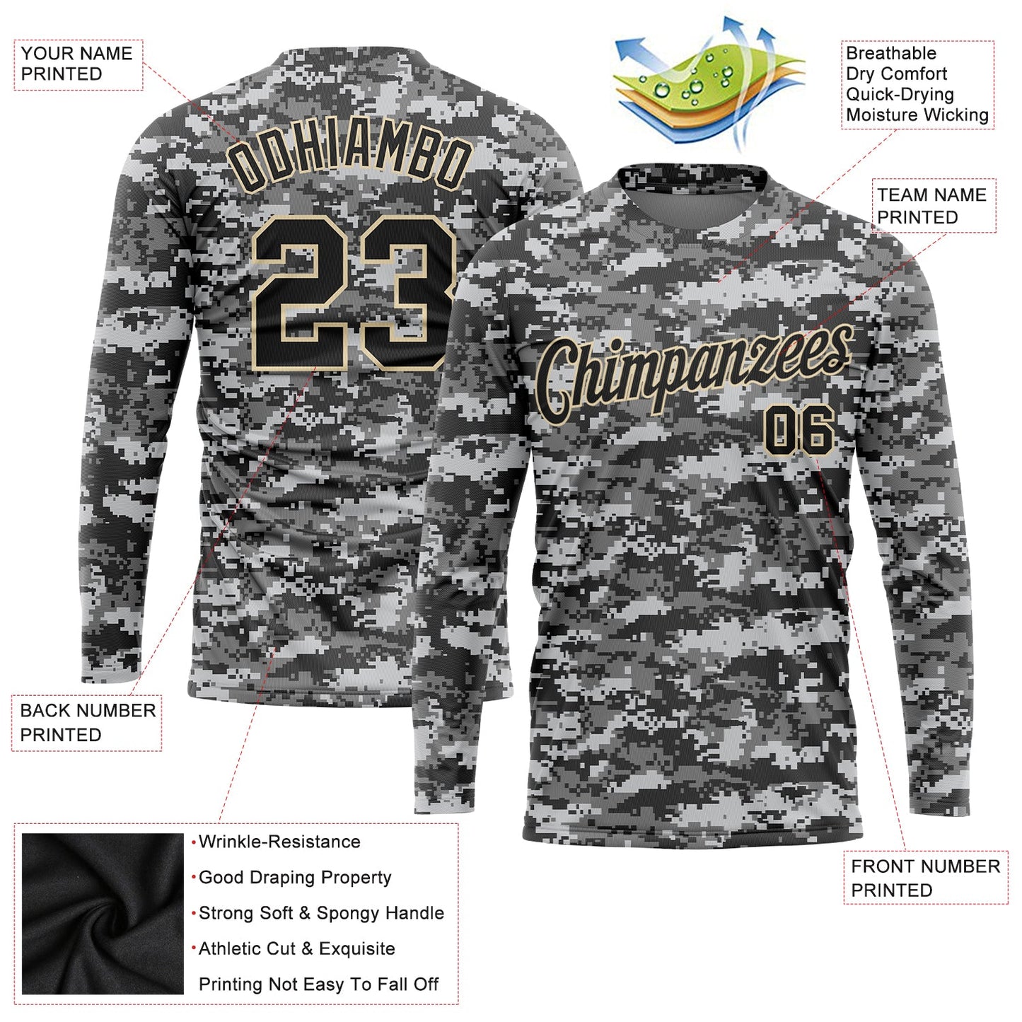 Custom Camo Black-Cream Salute To Service Long Sleeve Performance T-Shirt view 2
