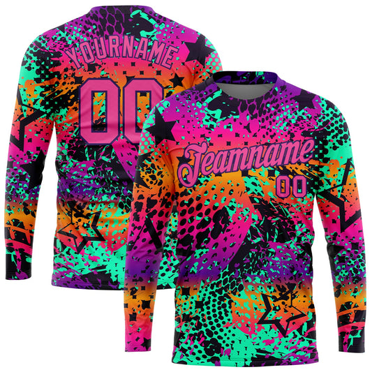 Custom Graffiti Pattern Pink-Purple Bright Neon Colors 3D Long Sleeve Performance T-Shirt - Main View