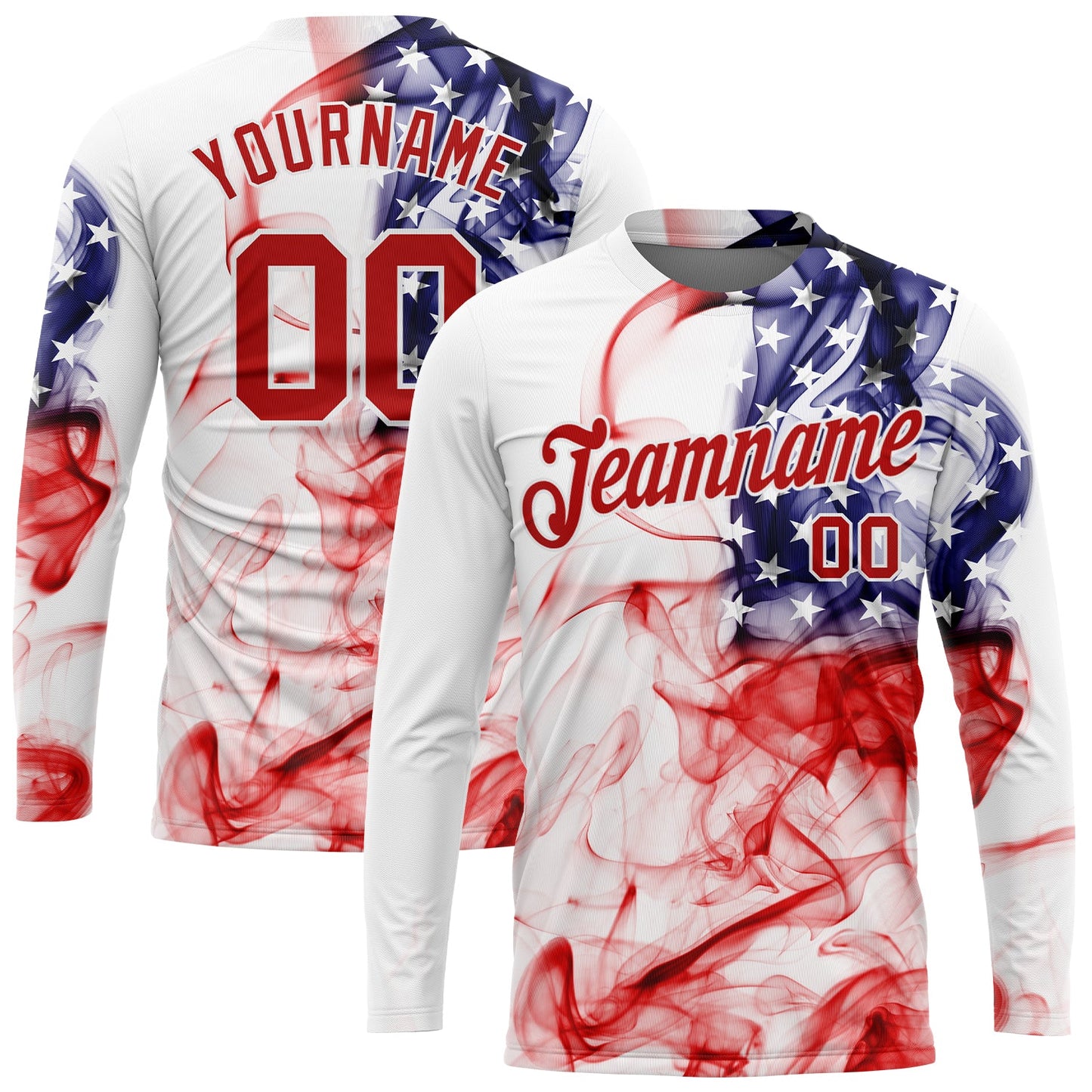 Custom White Red-Royal American Flag Fashion 3D Long Sleeve Performance T-Shirt - Main View