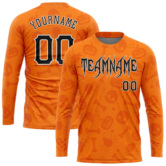 Custom 3D Pattern Halloween Pumpkins Skulls Candies Spiders Long Sleeve Performance T-Shirt - Main View