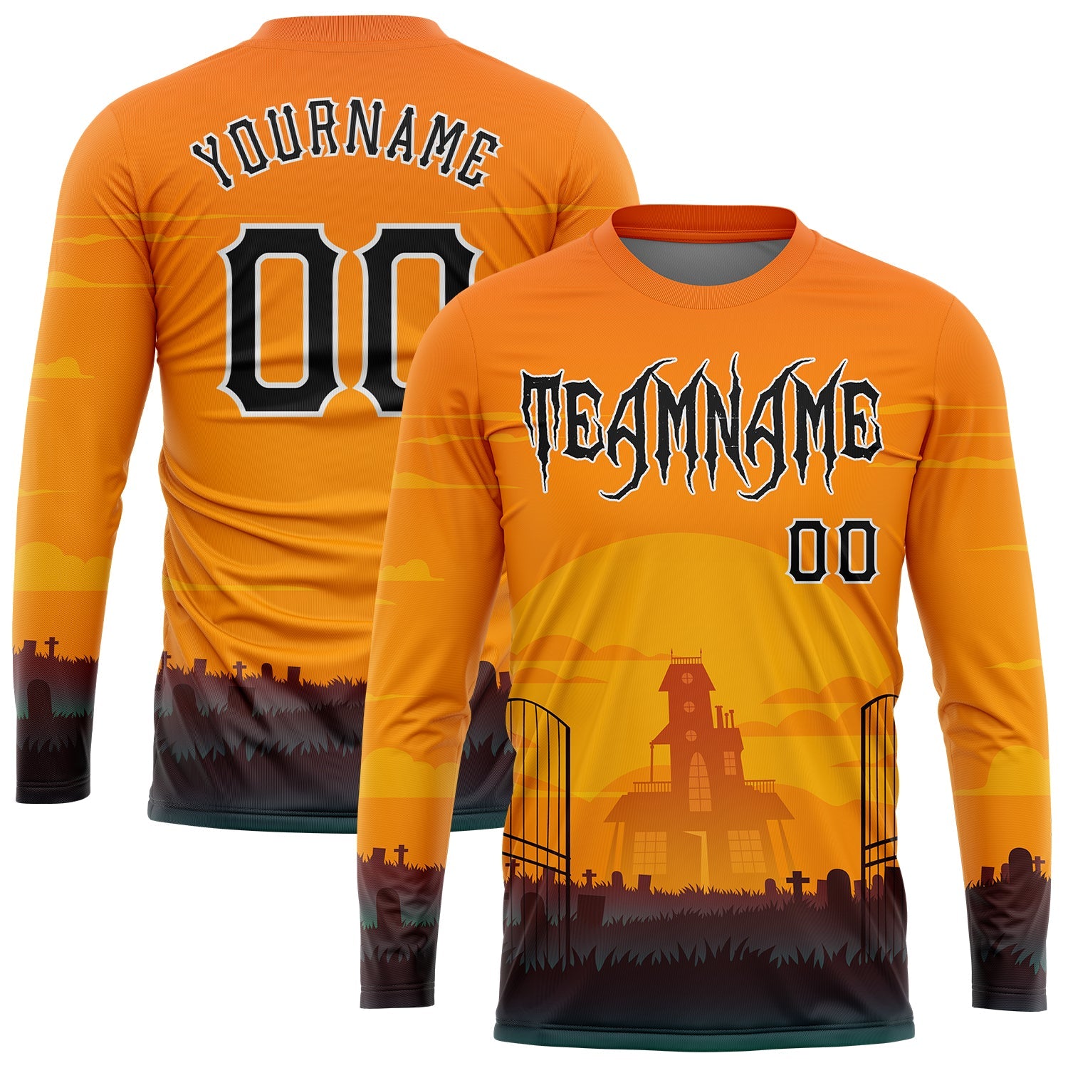 Custom 3D Pattern Halloween Horror Night Long Sleeve Performance T-Shirt - Main View