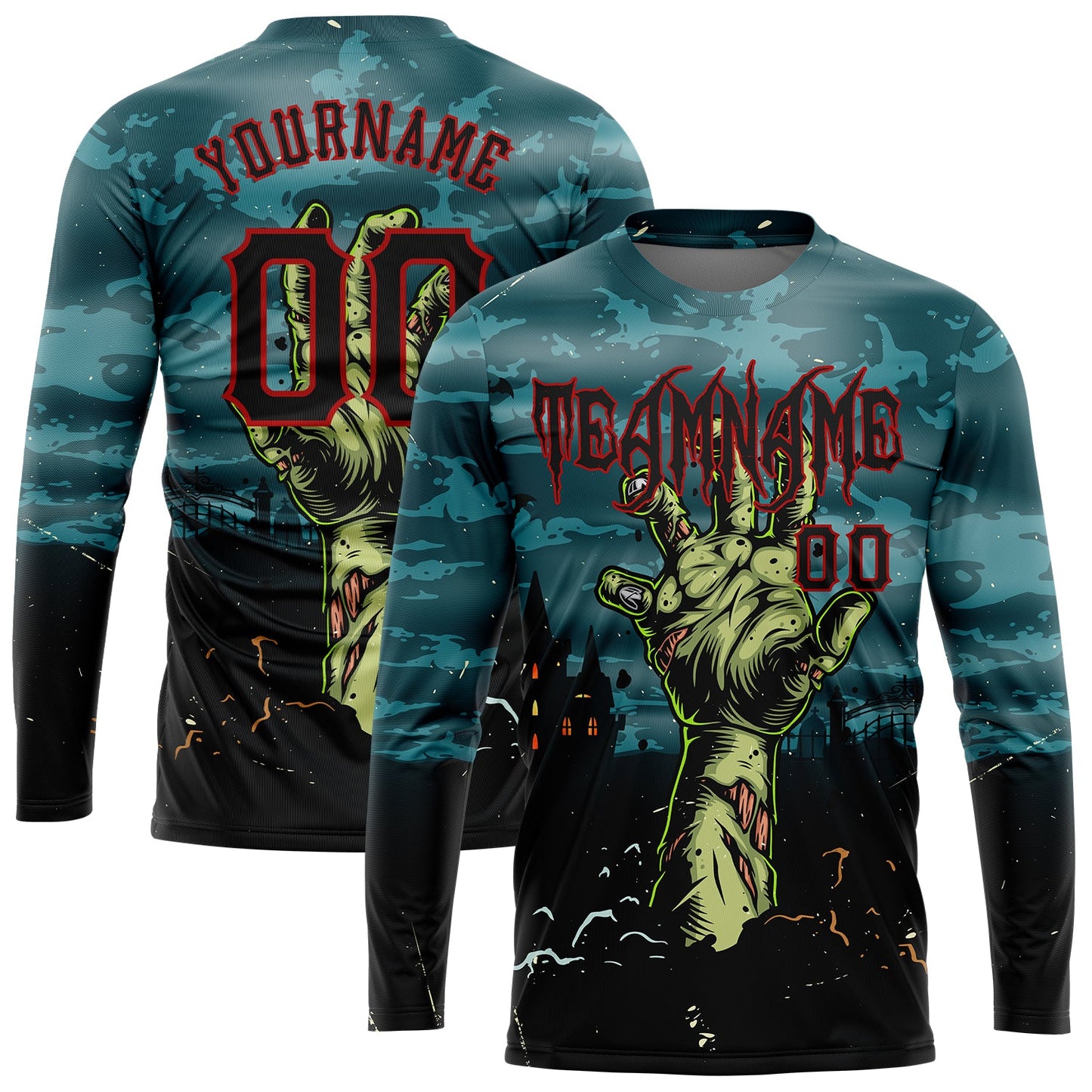Custom 3D Pattern Halloween Horror Night Trick Treat Long Sleeve Performance T-Shirt - Main View