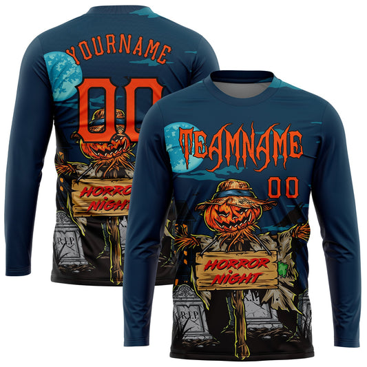 Custom 3D Pattern Halloween Pumpkins Horror Night Long Sleeve Performance T-Shirt - Main View