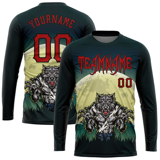 Custom 3D Pattern Halloween Trick Treat Horror Night Long Sleeve Performance T-Shirt - Main View