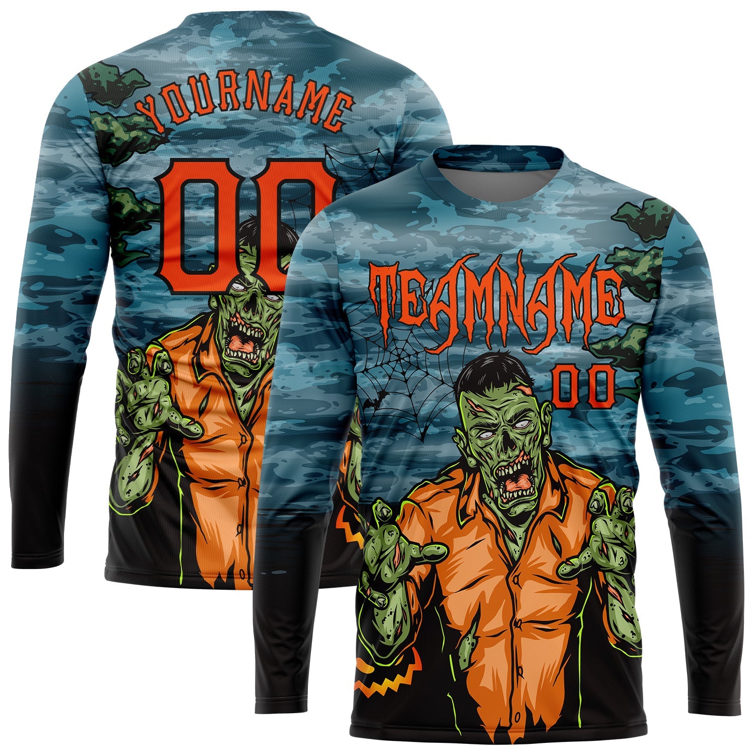 Custom 3D Pattern Halloween Trick Treat Horror Night Long Sleeve Performance T-Shirt - Main View