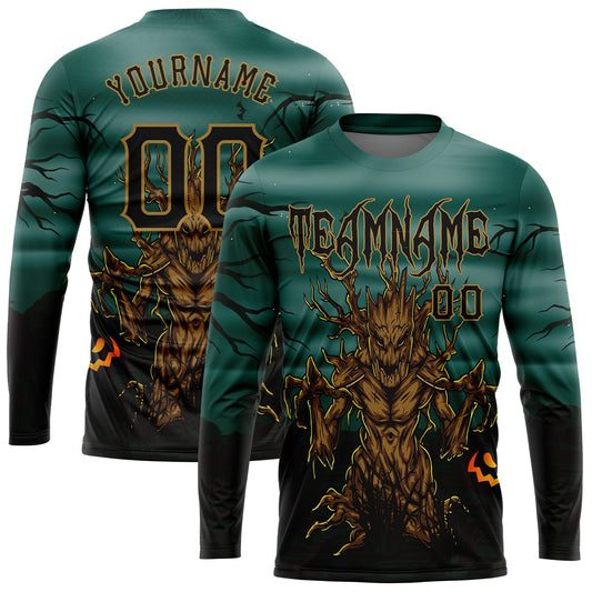 Custom 3D Pattern Halloween Trick Treat Horror Night Long Sleeve Performance T-Shirt - Main View