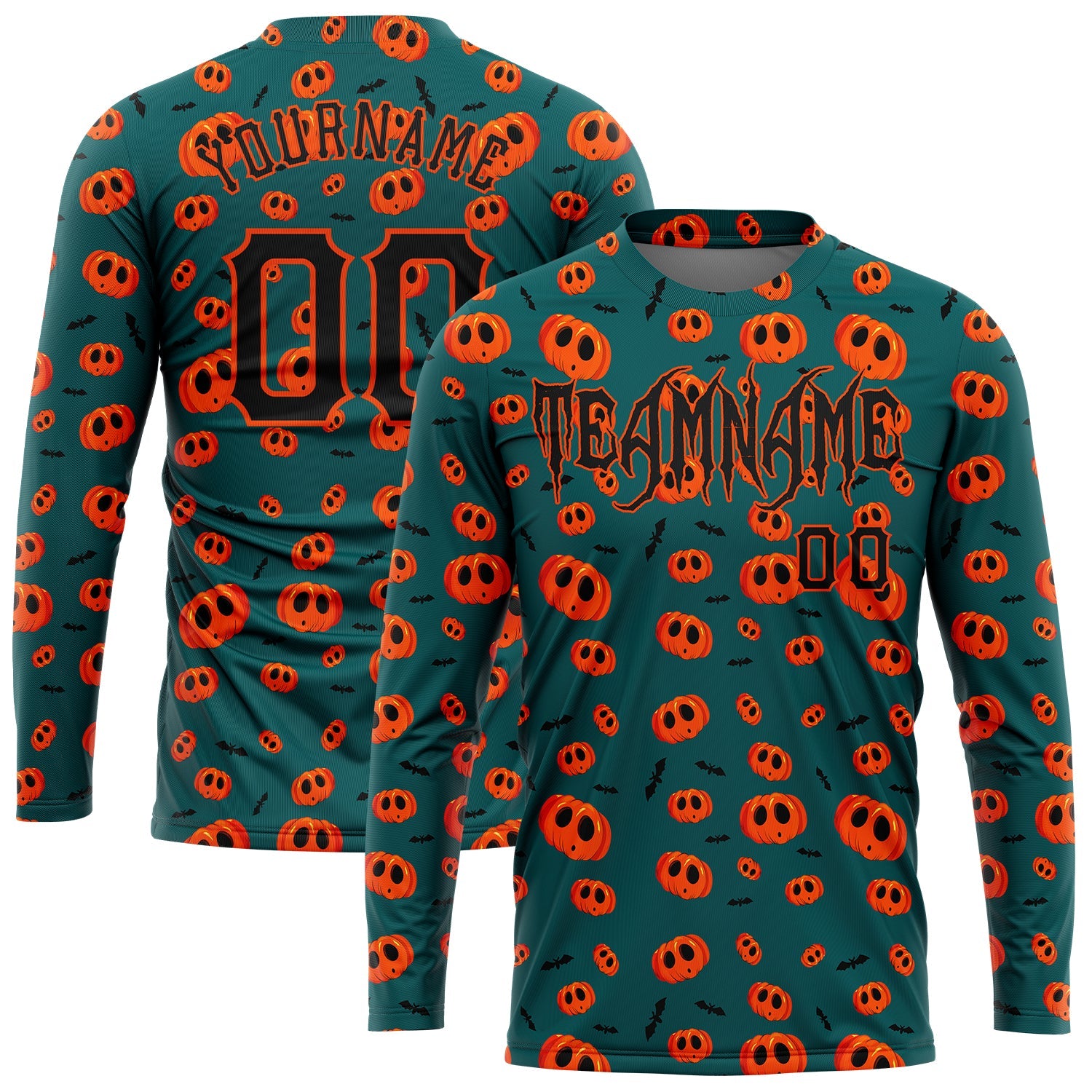 Custom 3D Pattern Halloween Pumpkins Long Sleeve Performance T-Shirt - Main View