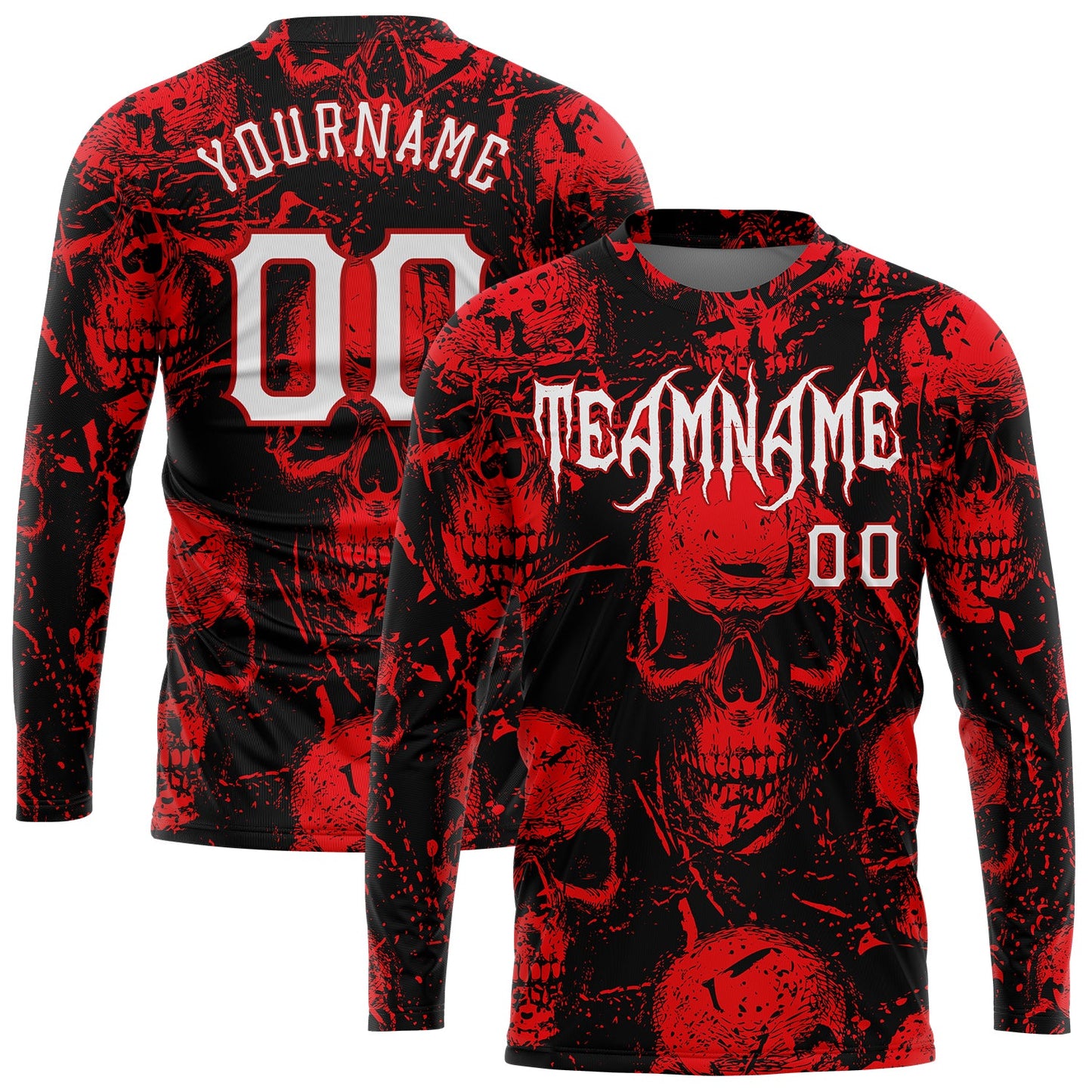 Custom 3D Pattern Halloween Skulls Long Sleeve Performance T-Shirt - Main View