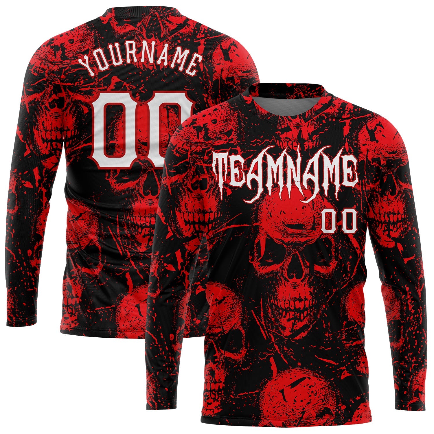Custom 3D Pattern Halloween Skulls Long Sleeve Performance T-Shirt - Main View