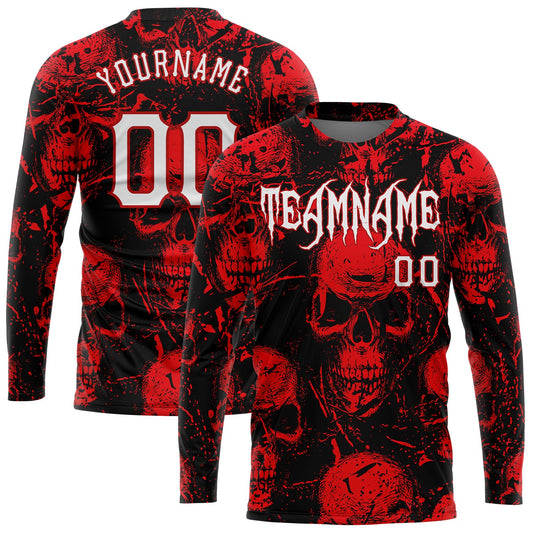 Custom 3D Pattern Halloween Skulls Long Sleeve Performance T-Shirt - Main View