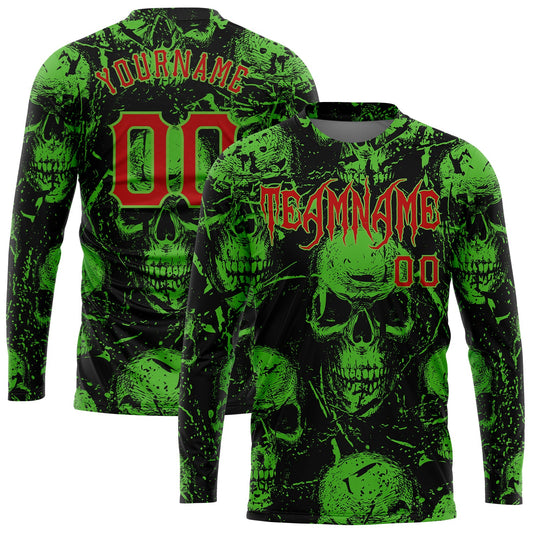 Custom 3D Pattern Halloween Skulls Long Sleeve Performance T-Shirt - Main View