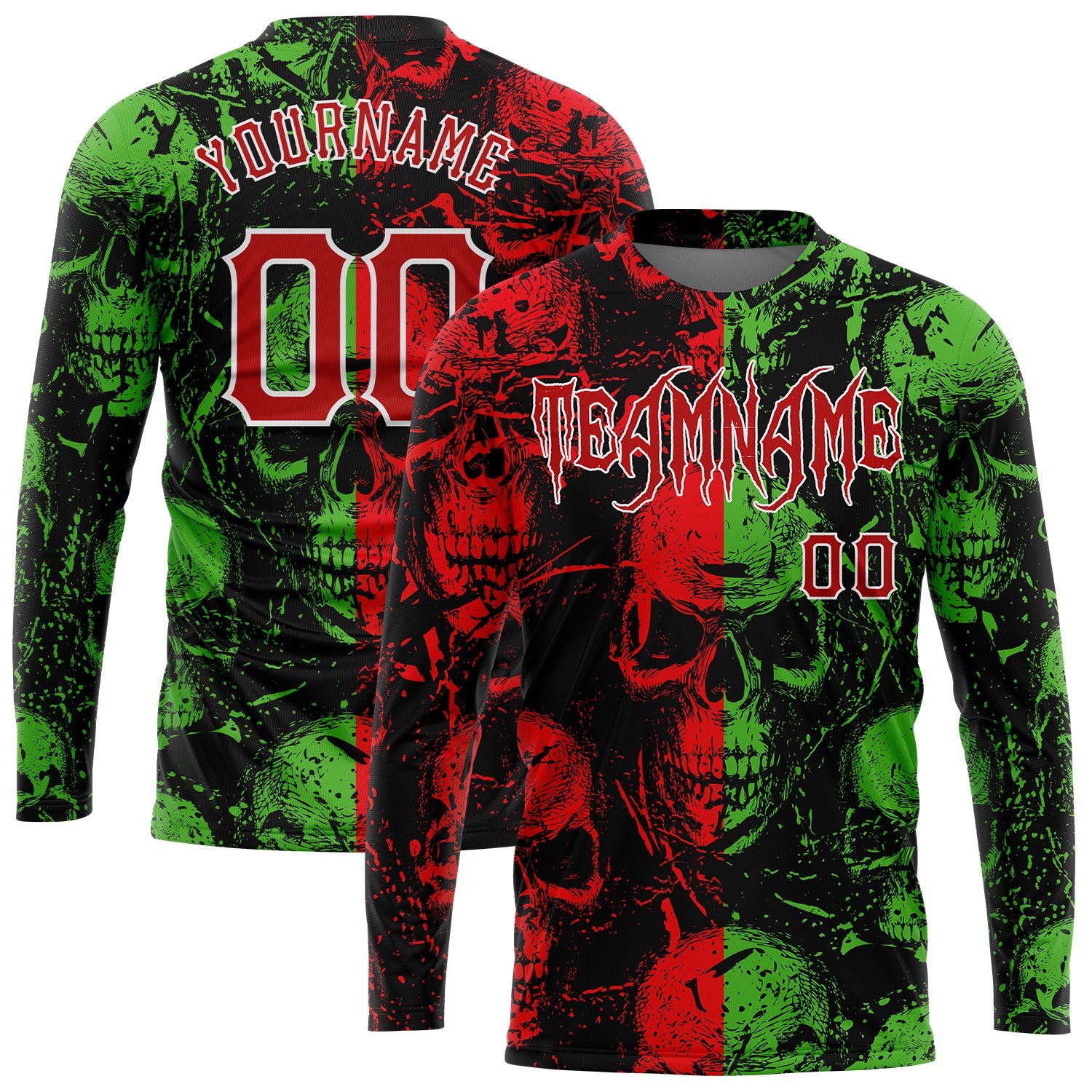 Custom 3D Pattern Halloween Skulls Long Sleeve Performance T-Shirt - Main View