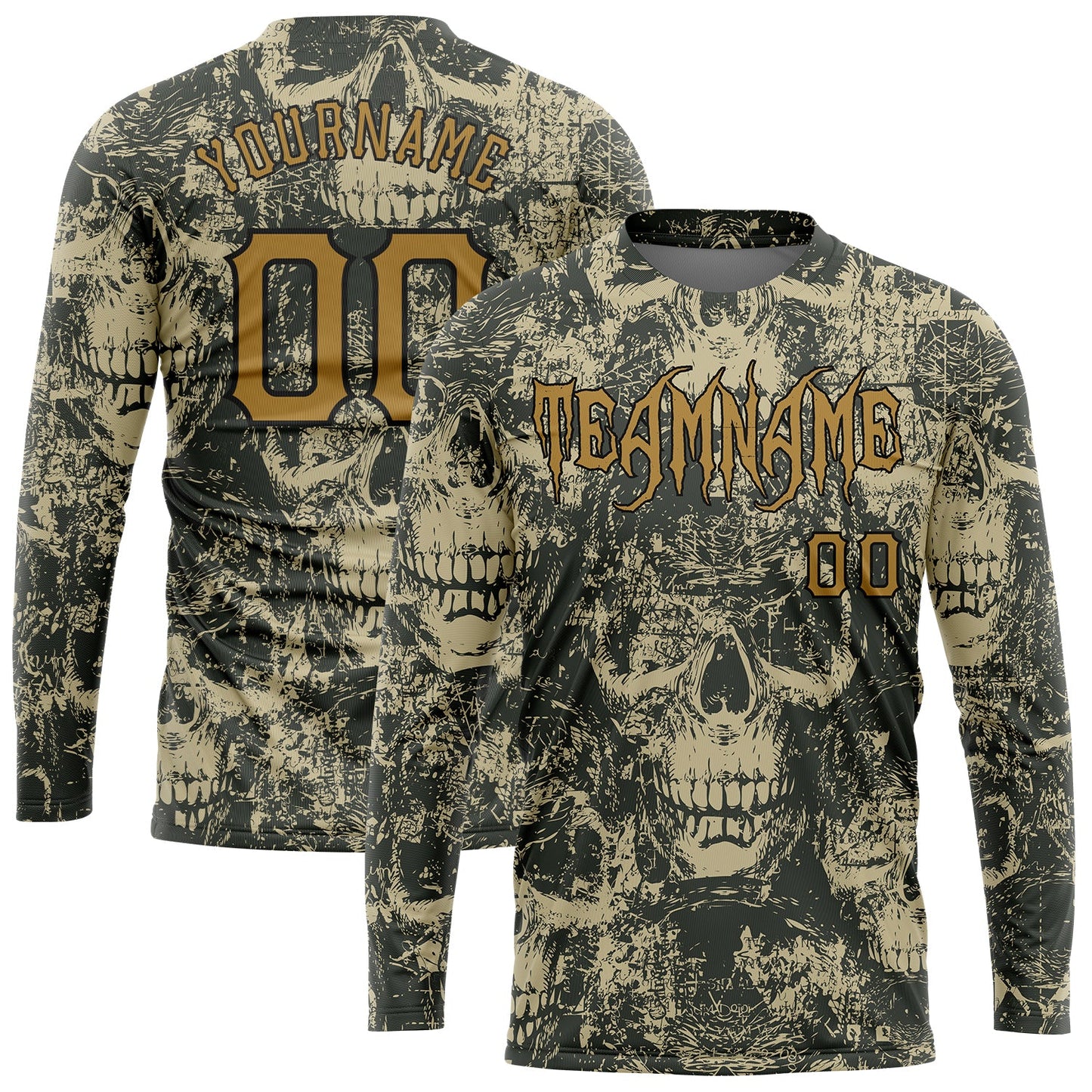 Custom 3D Pattern Halloween Skulls Long Sleeve Performance T-Shirt - Main View
