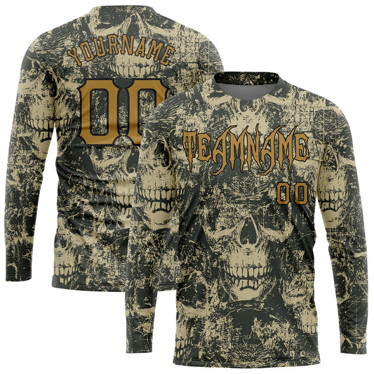 Custom 3D Pattern Halloween Skulls Long Sleeve Performance T-Shirt - Main View
