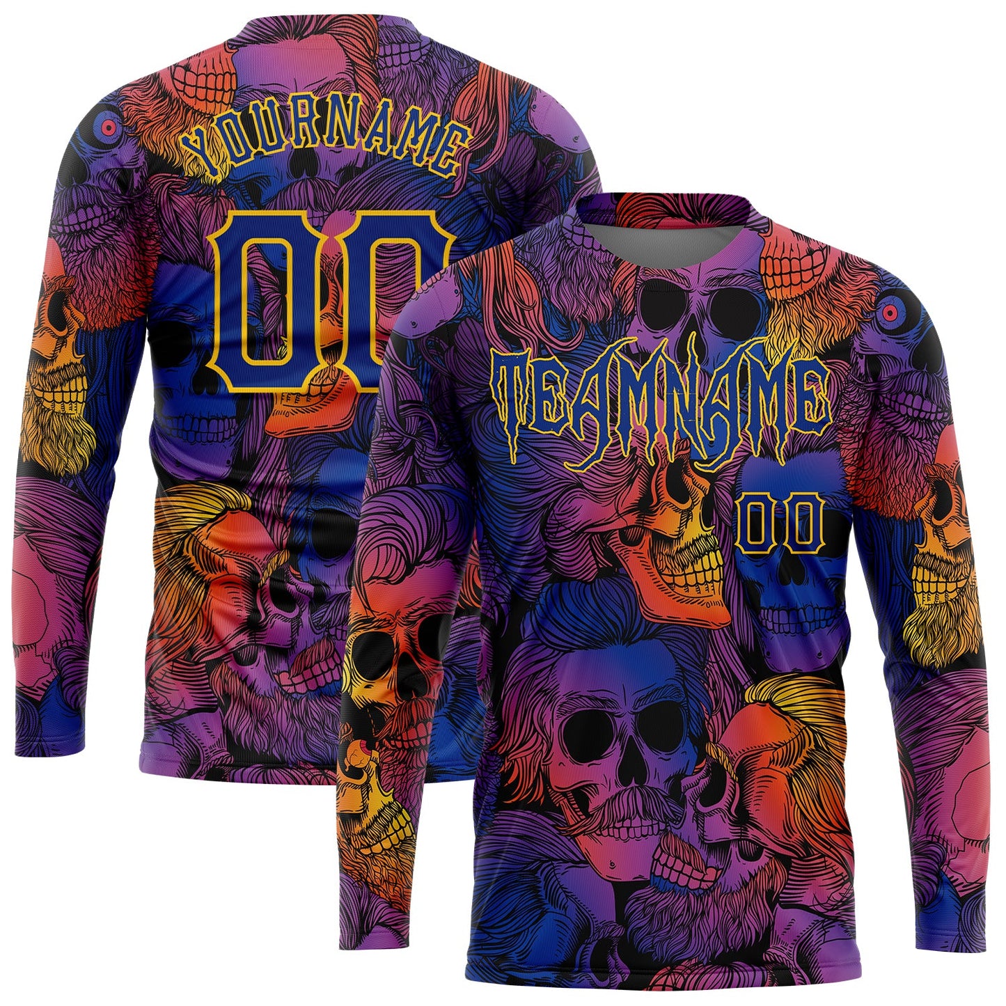 Custom 3D Pattern Halloween Skulls Long Sleeve Performance T-Shirt - Main View