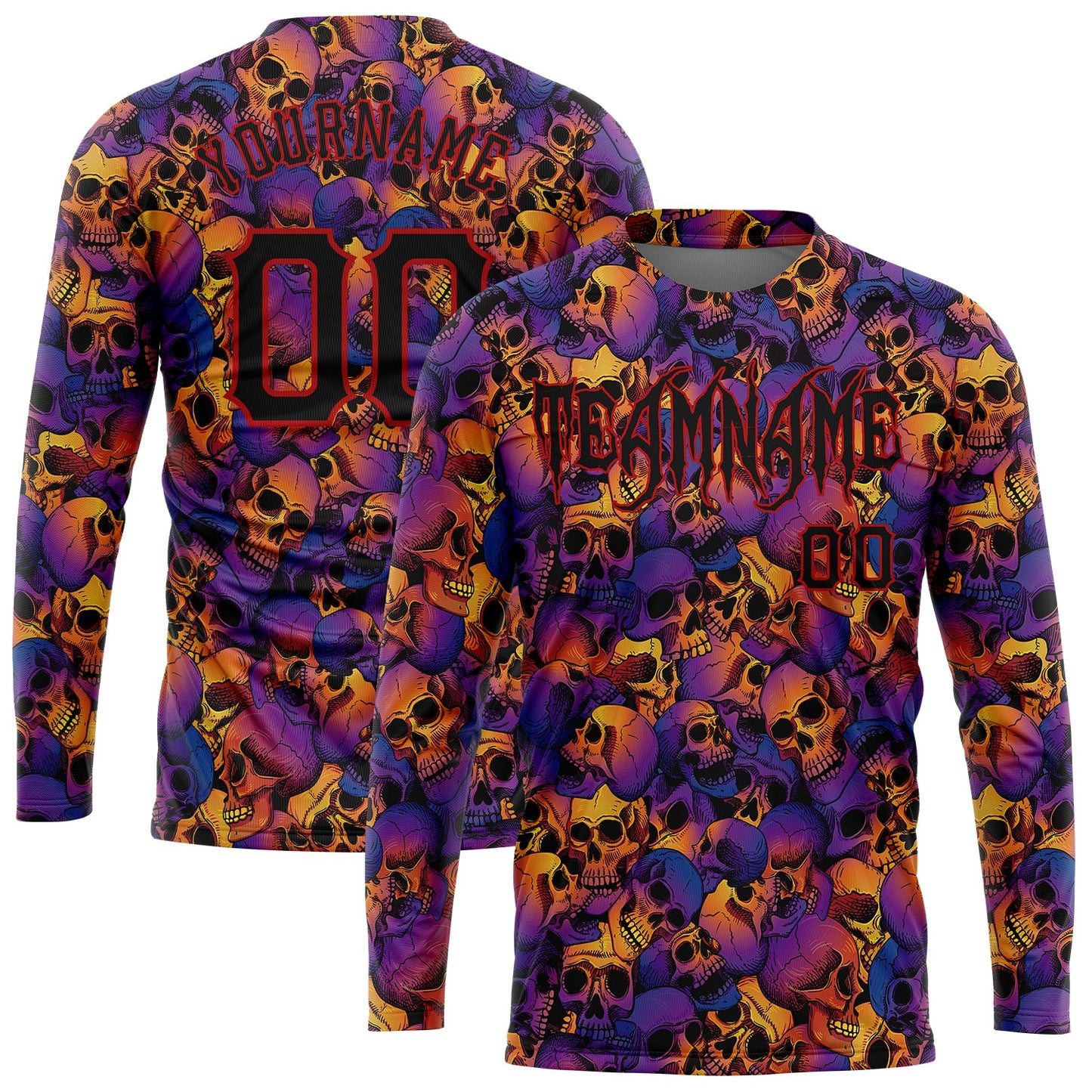 Custom 3D Pattern Halloween Skulls Long Sleeve Performance T-Shirt - Main View