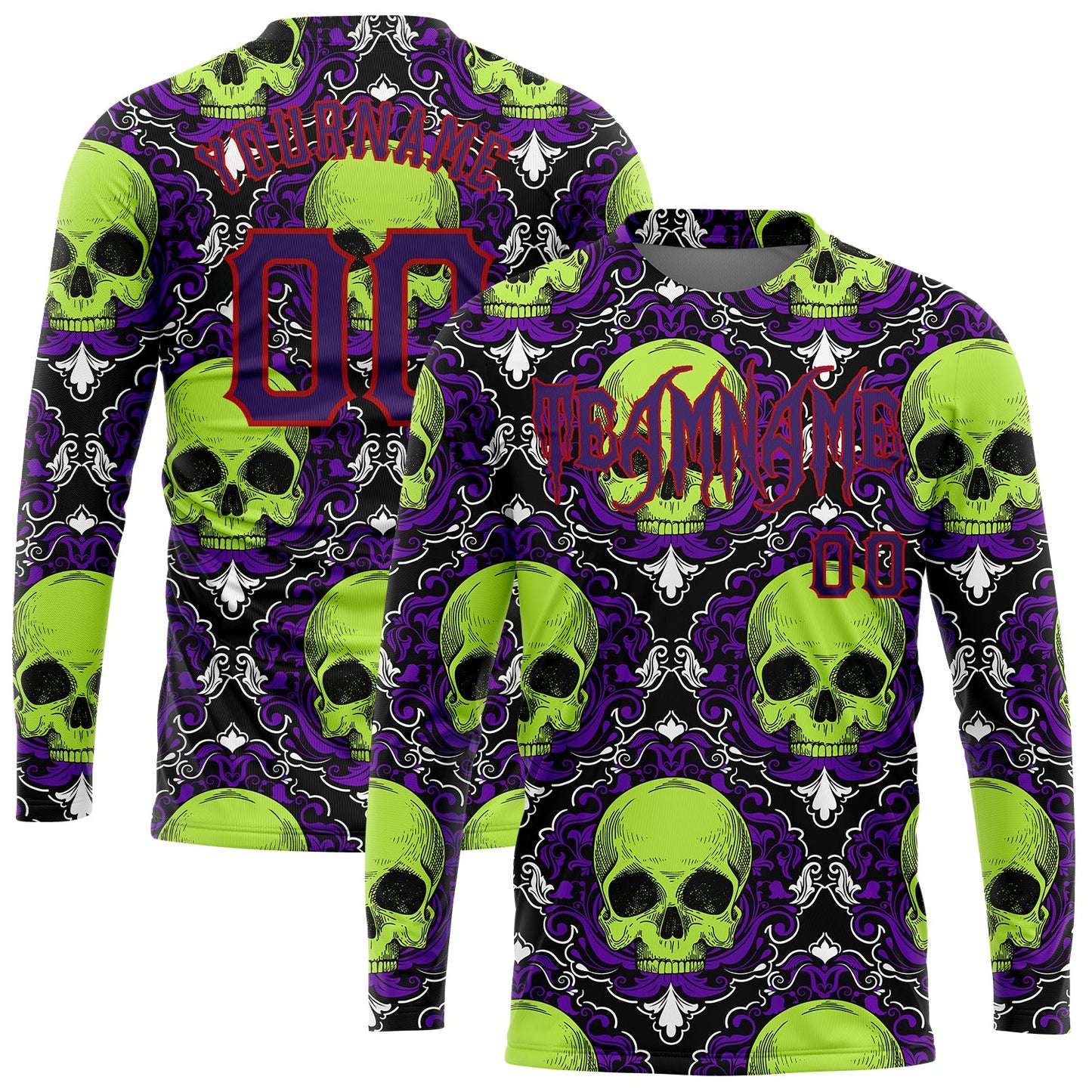 Custom 3D Pattern Halloween Skulls Long Sleeve Performance T-Shirt - Main View