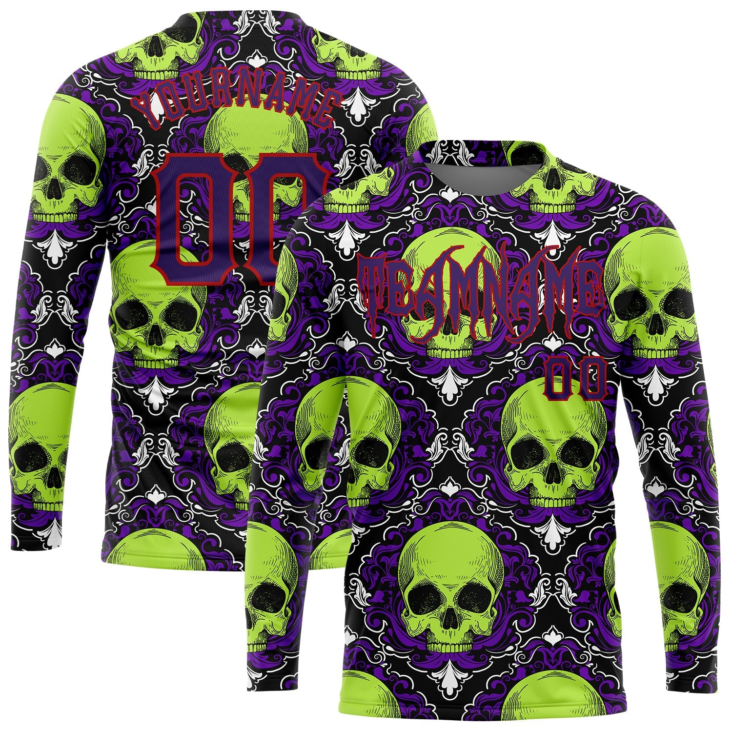 Custom 3D Pattern Halloween Skulls Long Sleeve Performance T-Shirt - Main View