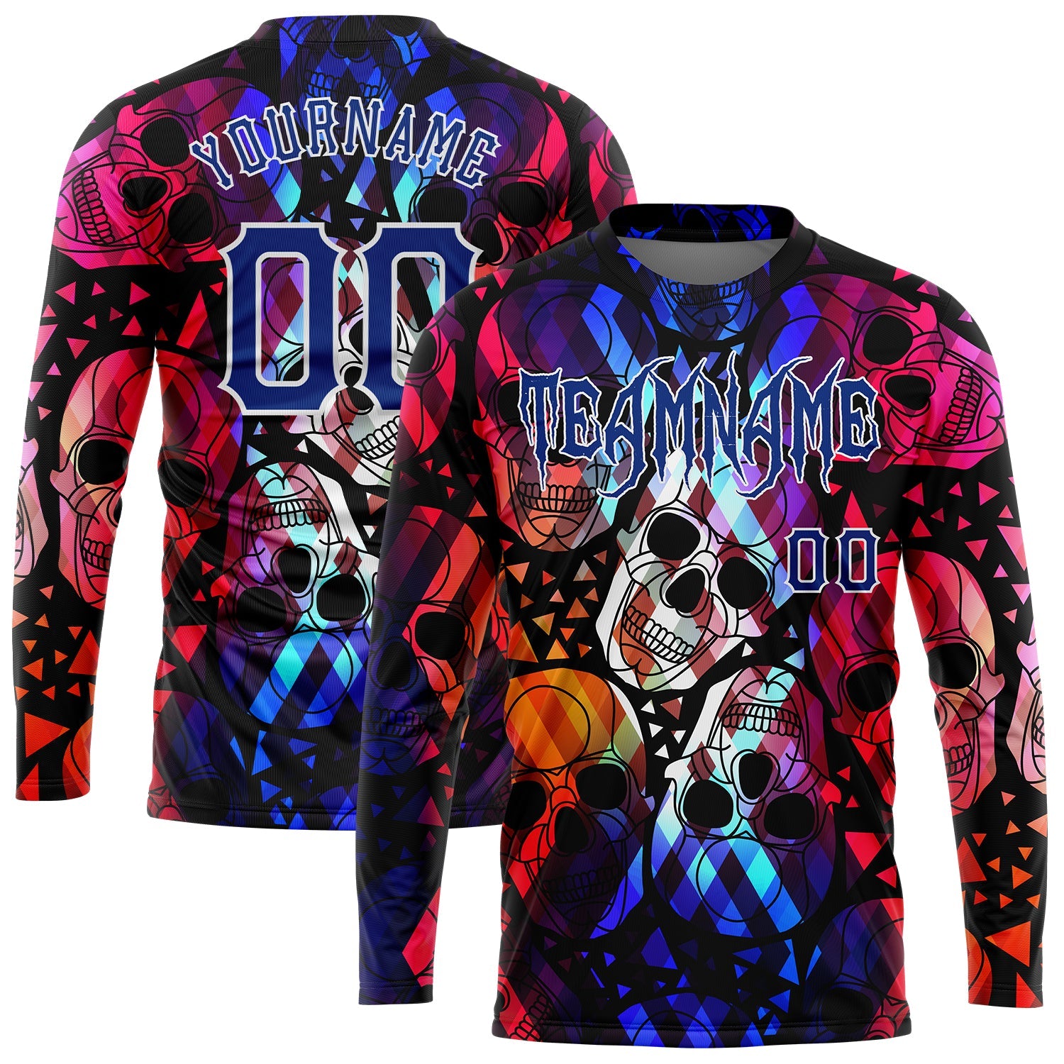 Custom 3D Pattern Halloween Skulls Long Sleeve Performance T-Shirt - Main View