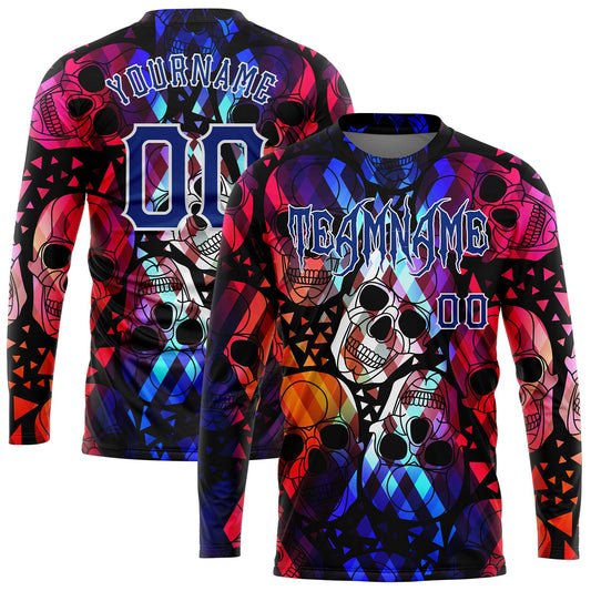 Custom 3D Pattern Halloween Skulls Long Sleeve Performance T-Shirt - Main View