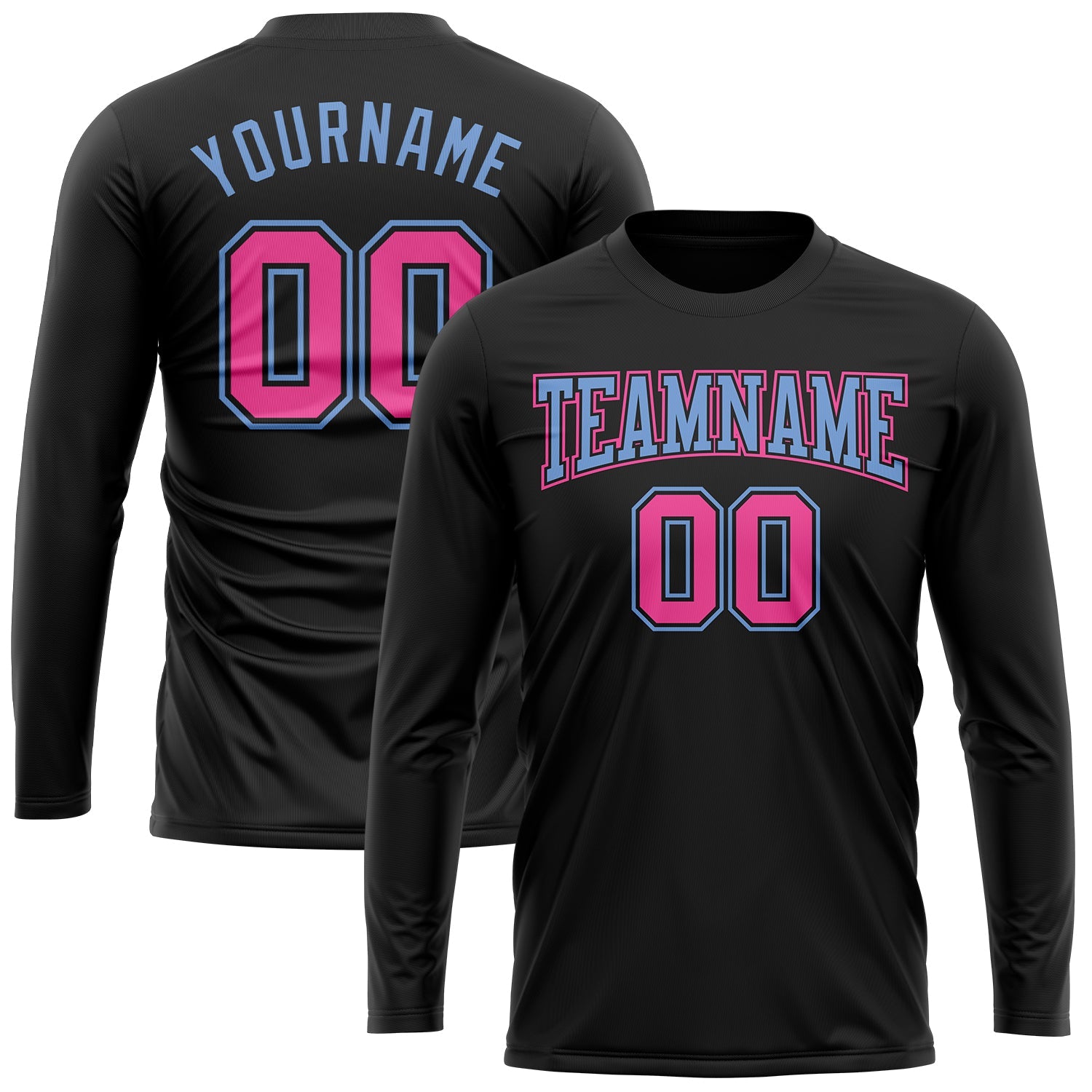 Custom Black Pink-Light Blue Long Sleeve Performance T-Shirt view 2