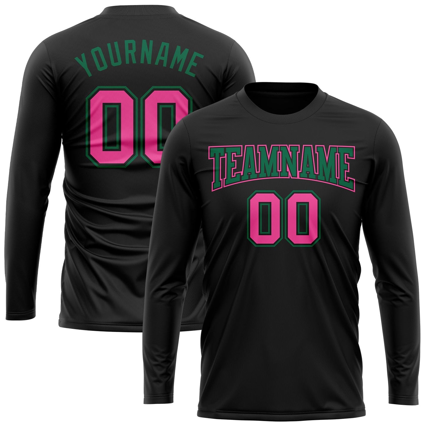 Custom Black Pink-Kelly Green Long Sleeve Performance T-Shirt view 2