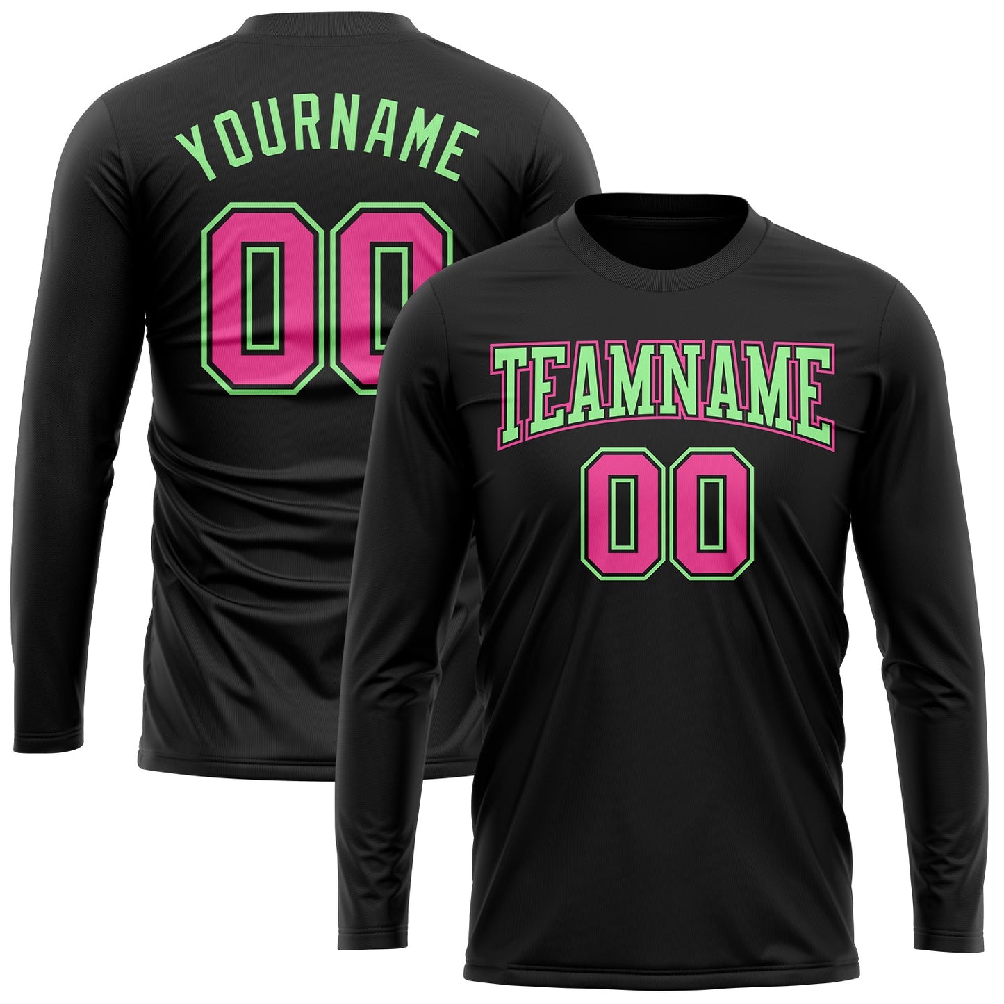 Custom Black Pink-Pea Green Long Sleeve Performance T-Shirt view 2