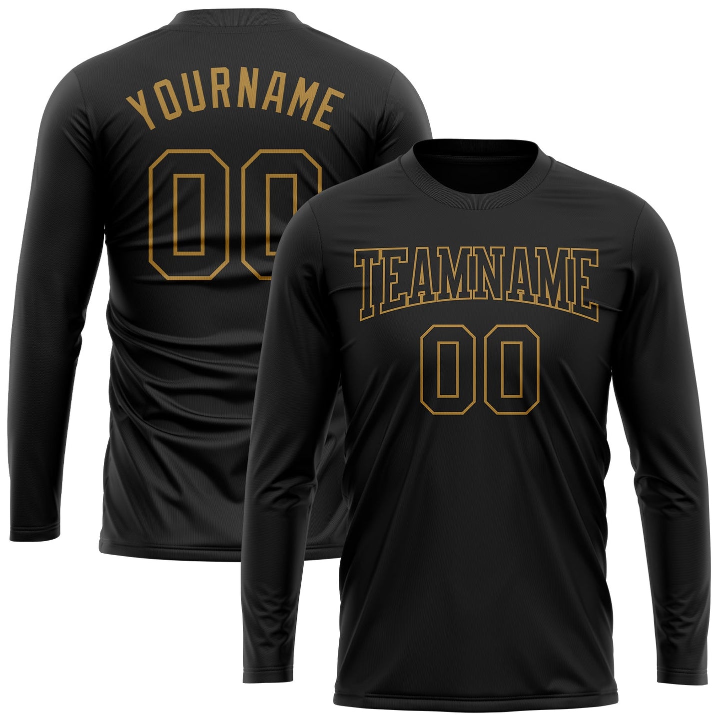Custom Black Black-Old Gold Long Sleeve Performance T-Shirt view 2