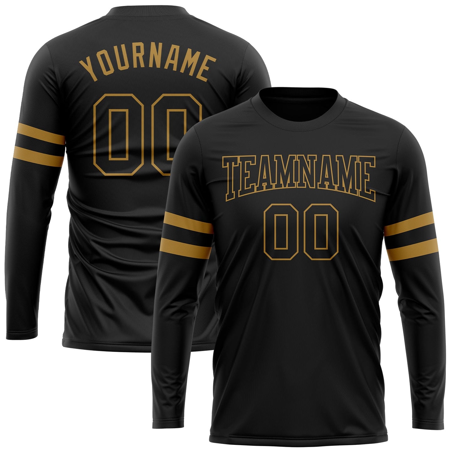 Custom Black Black-Old Gold Long Sleeve Performance T-Shirt - Main View