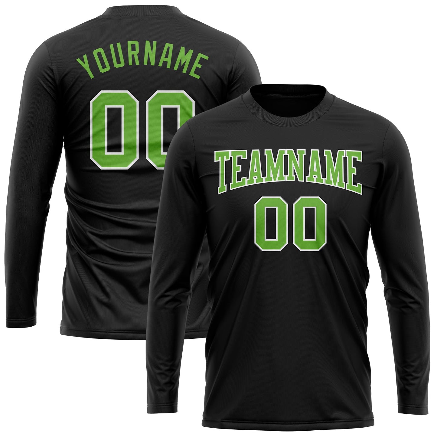 Custom Black Neon Green-White Long Sleeve Performance T-Shirt view 2