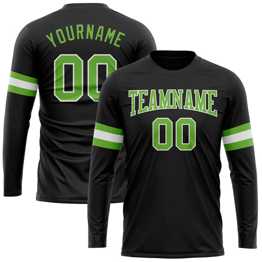 Custom Black Neon Green-White Long Sleeve Performance T-Shirt - Main View