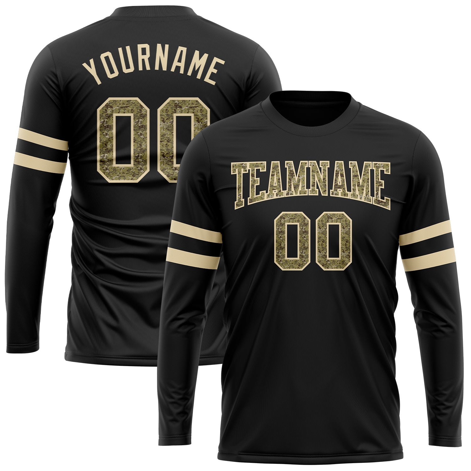 Custom Black Camo-Cream Long Sleeve Performance T-Shirt - Main View
