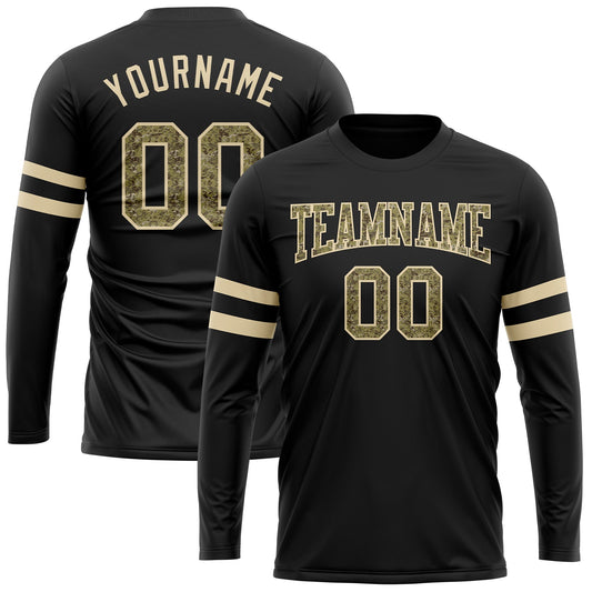 Custom Black Camo-Cream Long Sleeve Performance T-Shirt - Main View