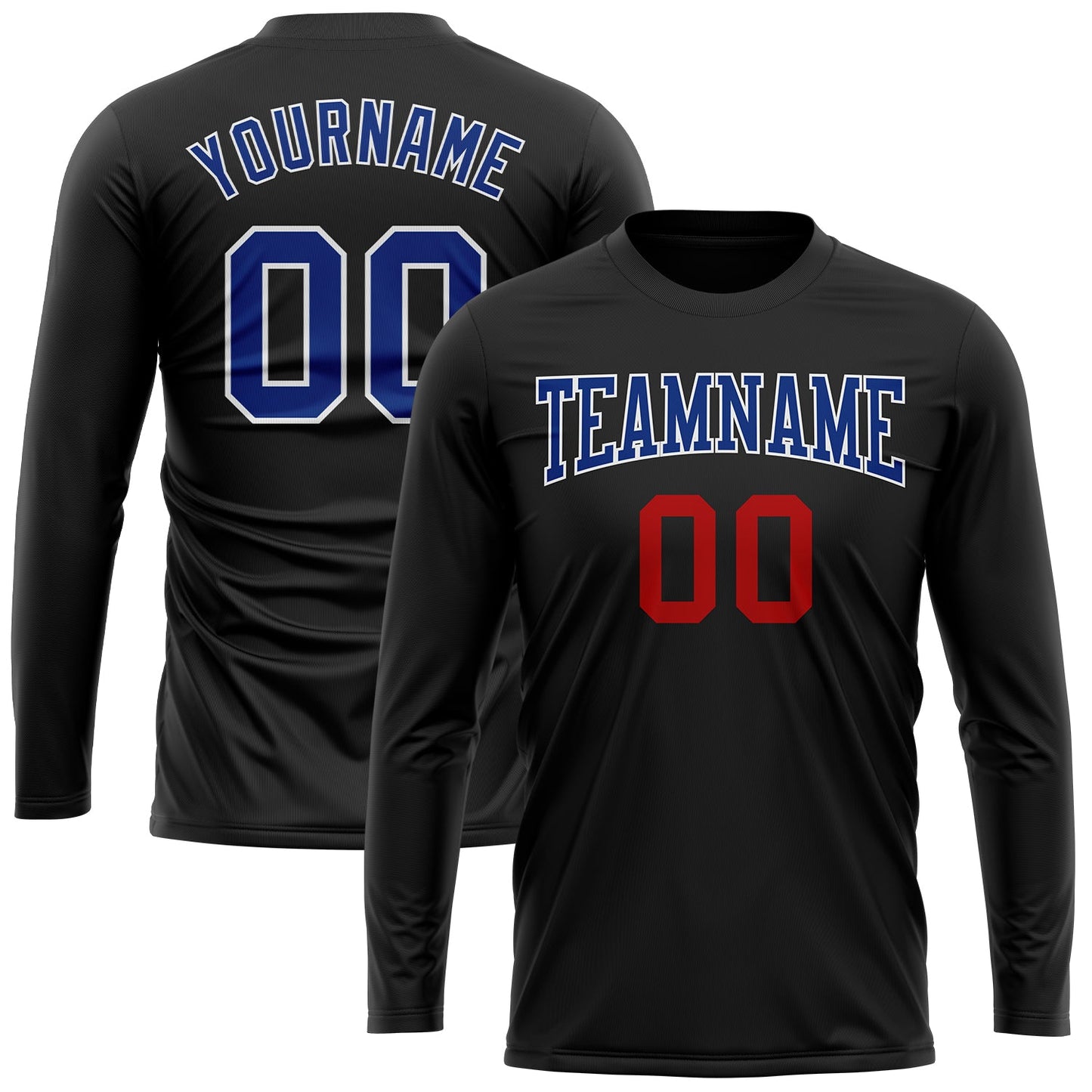 Custom Black Royal Red-White Long Sleeve Performance T-Shirt view 2