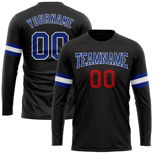 Custom Black Royal Red-White Long Sleeve Performance T-Shirt - Main View