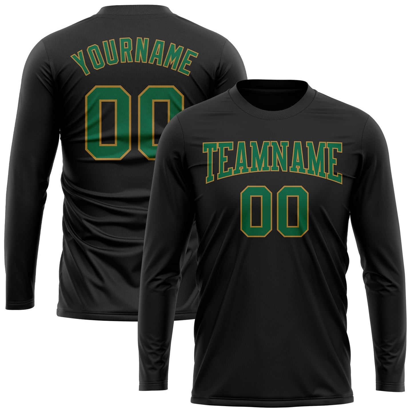 Custom Black Kelly Green-Old Gold Long Sleeve Performance T-Shirt view 2