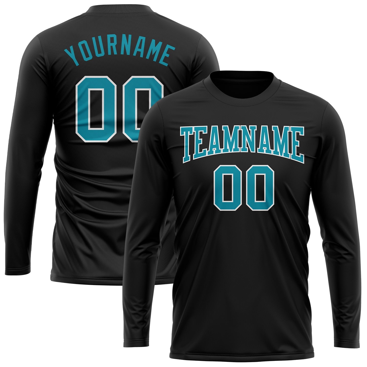 Custom Black Teal-White Long Sleeve Performance T-Shirt view 2