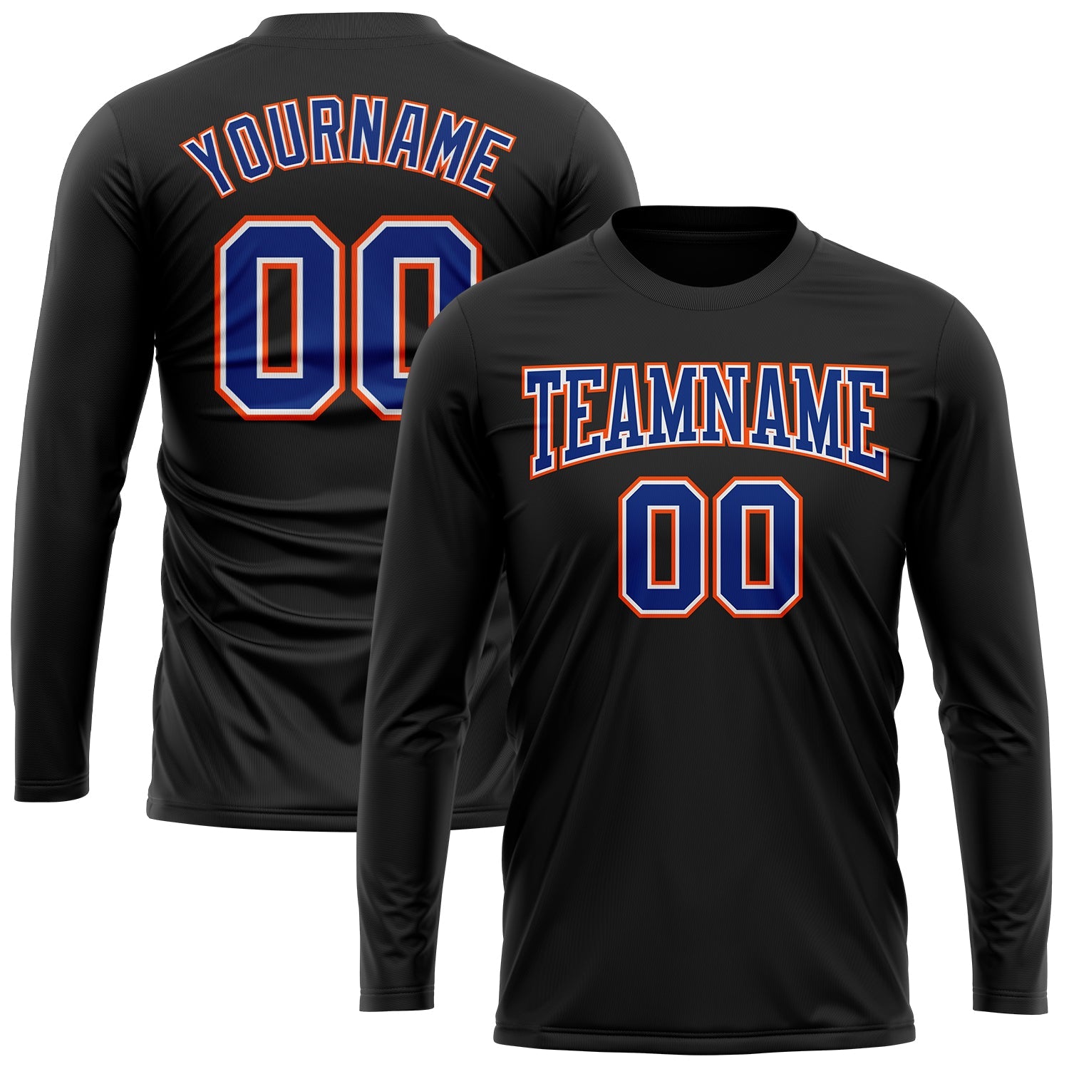 Custom Black Royal Orange-White Long Sleeve Performance T-Shirt view 2